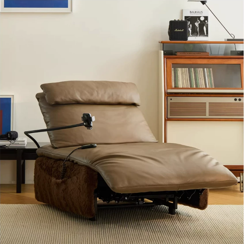 Genuine Top Grain Leather Power Recliner Chair, Adjustable Electric Lounge Sofa with Phone Holder, Modern Ergonomic Chaise Lounge for Living Room, Bedroom, Home Theater