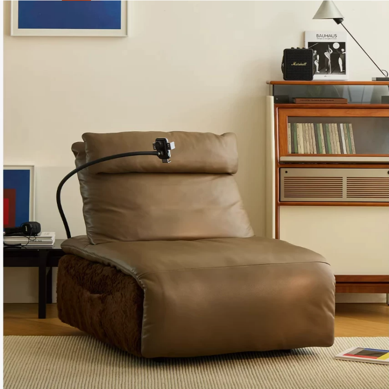 Genuine Top Grain Leather Power Recliner Chair, Adjustable Electric Lounge Sofa with Phone Holder, Modern Ergonomic Chai