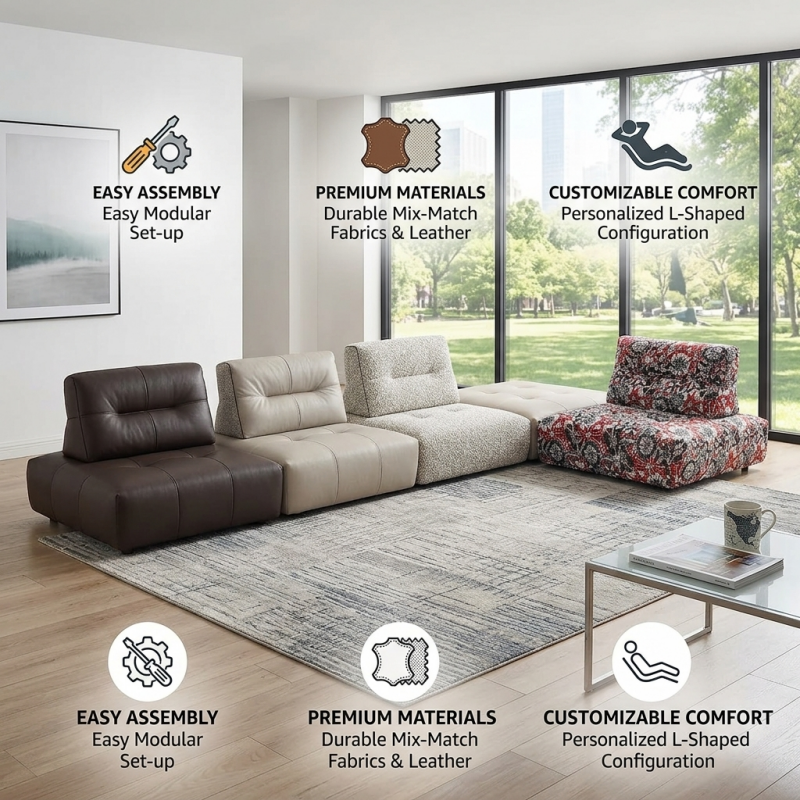 Modular Sectional Floor Sofa, Frameless Cloud Couch, Free Combination Convertible Lazy Sofa for Living Room, Small Apart
