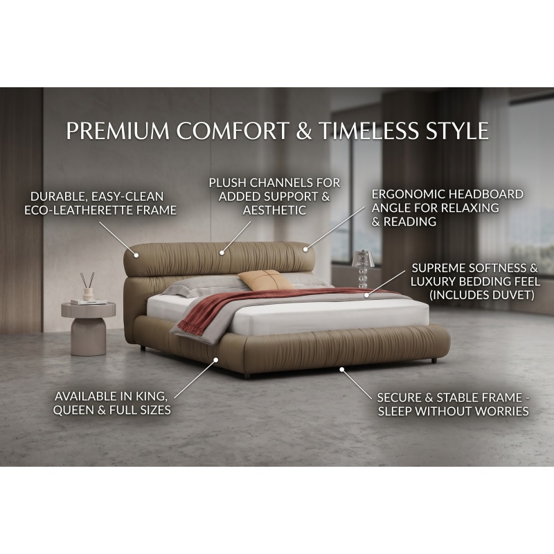 Premium All Genuine Leather Bed Frame, Contemporary Cloud Soft Upholstered Platform Bed, Minimalist Low Profile Bed for Modern Light Luxury Bedroom Decor