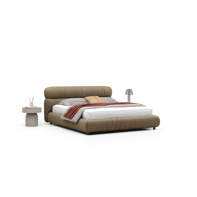 Premium All Genuine Leather Bed Frame, Contemporary Cloud Soft Upholstered Platform Bed, Minimalist Low Profile Bed for Modern Light Luxury Bedroom Decor