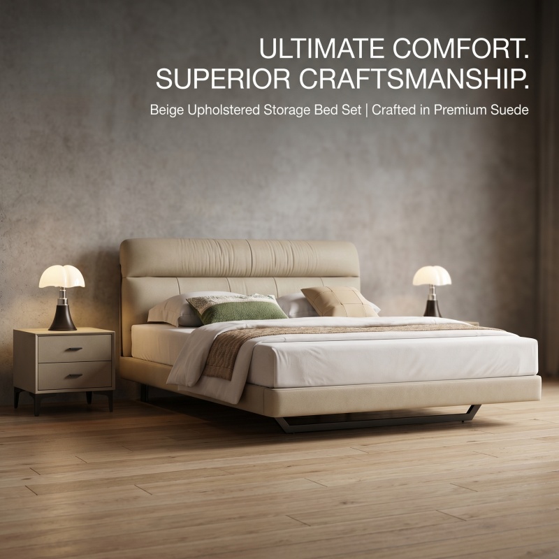 Premium Genuine Leather Bed Frame, Modern Minimalist Low Pro