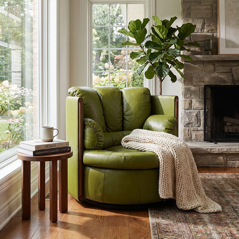 Premium Cloud Fabric Swivel Chair, High Resilience Sponge + Down Filled Cozy Upholstered Chair, Natural Ash Wood Accent, Silent Metal Swivel Base, Modern Ergonomic Round Leisure Armchair for Home Decor