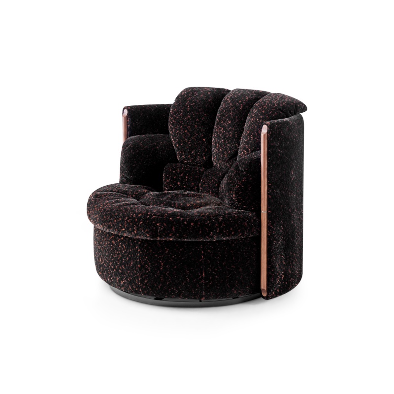Premium Cloud Fabric Swivel Chair, High Resilience Sponge + Down Filled Cozy Upholstered Chair, Natural Ash Wood Accent, Silent Metal Swivel Base, Modern Ergonomic Round Leisure Armchair for Home Decor