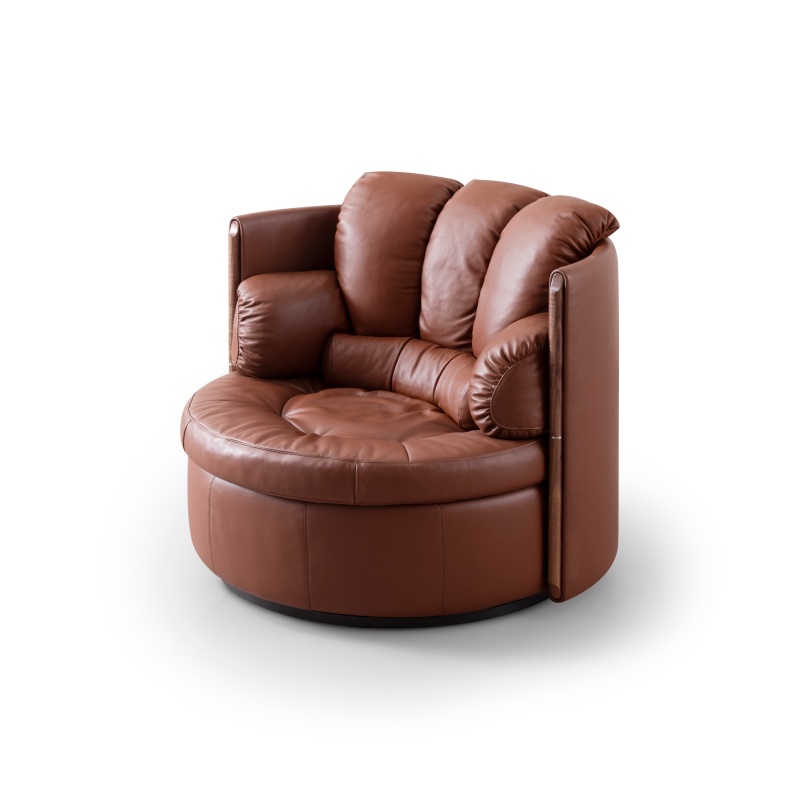 Premium Cloud Fabric Swivel Chair, High Resilience Sponge + Down Filled Cozy Upholstered Chair, Natural Ash Wood Accent, Silent Metal Swivel Base, Modern Ergonomic Round Leisure Armchair for Home Decor