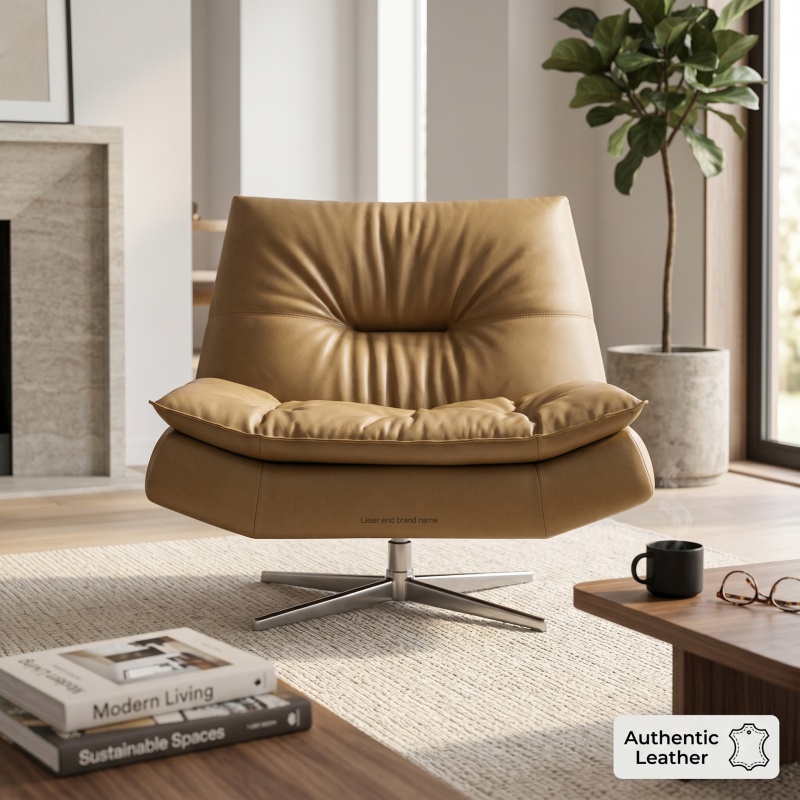 Premium Full Top Grain Genuine Leather Chair, Cloud Soft Ergonomic Swivel Armchair, Solid Wood Structure, Stainless Stee