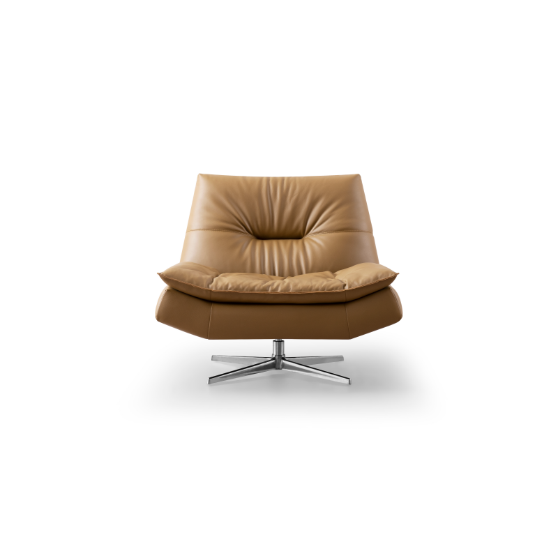 Premium Full Top Grain Genuine Leather Chair, Cloud Soft Ergonomic Swivel Armchair, Solid Wood Structure, Stainless Steel Rotating Base, Modern Minimalist Accent Chair for Luxury Home Decor