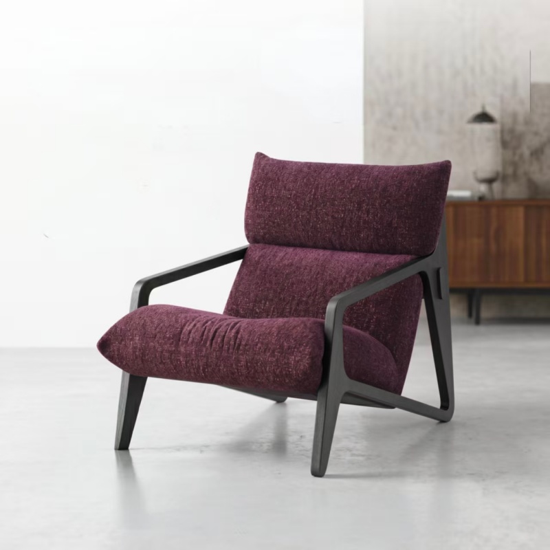 Cut Pile Jacquard Fabric Reading Chair, Ultra Comfy High Rebound Sponge Padded Lounge Chair, Natural Ash Wood Frame Mid-Century Modern Armchair, Single Relax Sofa Chair for Apartment Home Office