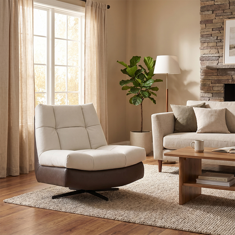 Bi-Color Full Top Grain Leather Single Sofa Chair, Ultra Soft High Density Rebound Sponge Lounge Armchair, Sturdy Solid 