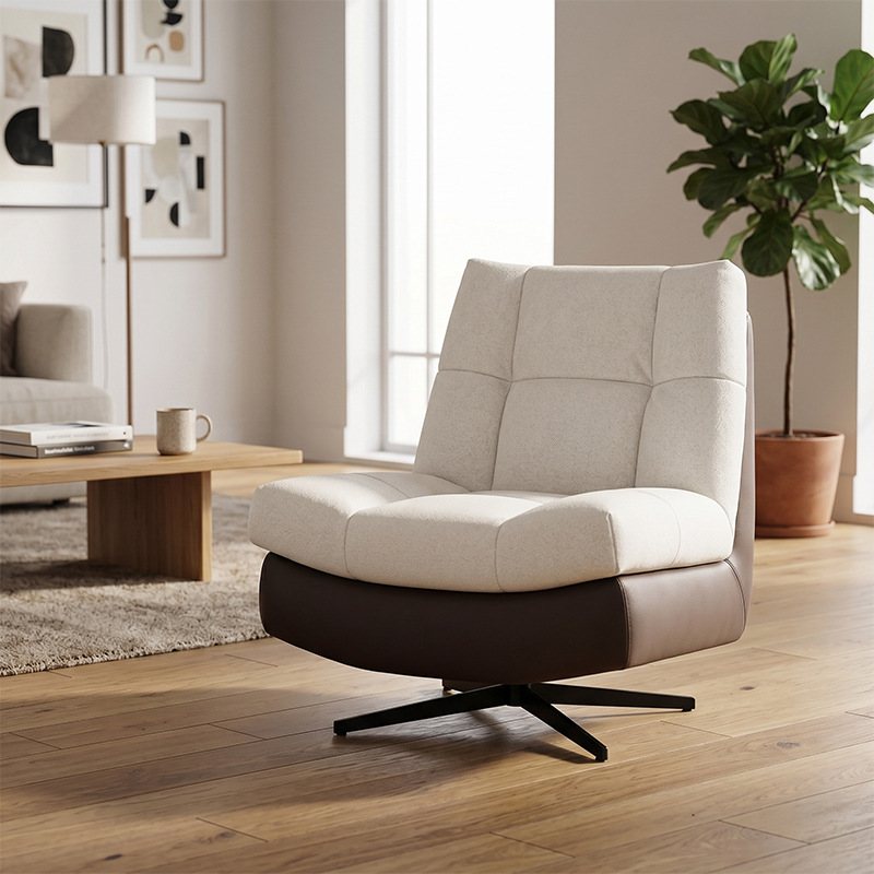 Bi-Color Full Top Grain Leather Single Sofa Chair, Ultra Soft High Density Rebound Sponge Lounge Armchair, Sturdy Solid Wood Inner Frame, Modern Ergonomic Relax Reading Chair for Home Office Apartment