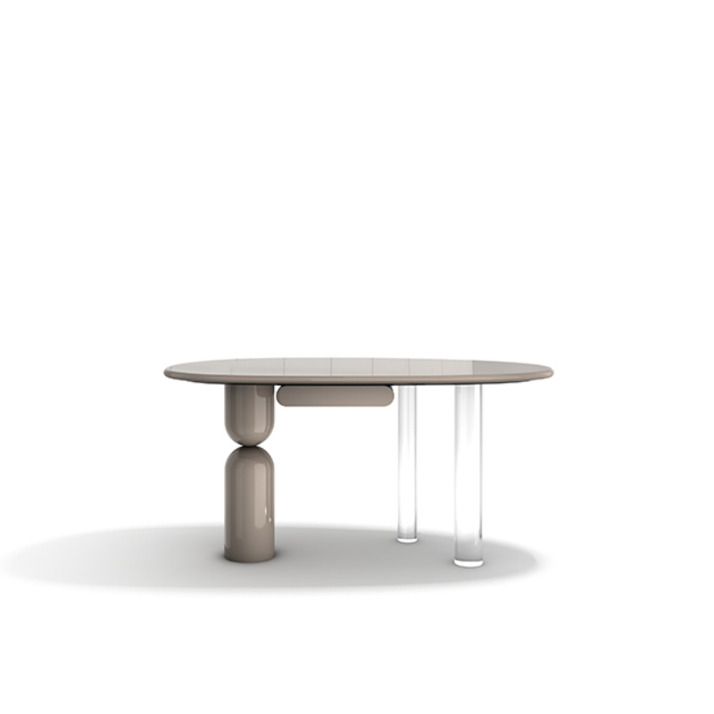 Premium Designer Oval Dining Table, Modern Minimalist Statement Dinner Table, Mixed Material Base Dining Room Table for Luxury Home Interior Decor
