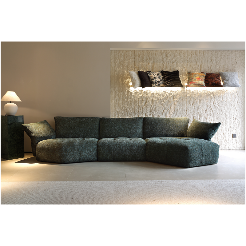 Premium Curved Modular Boucle Sofa, Modern Tufted L-Shaped Cloud Couch, Soft Deep Seating Fabric Sectional for Contemporary Light Luxury Home Decor